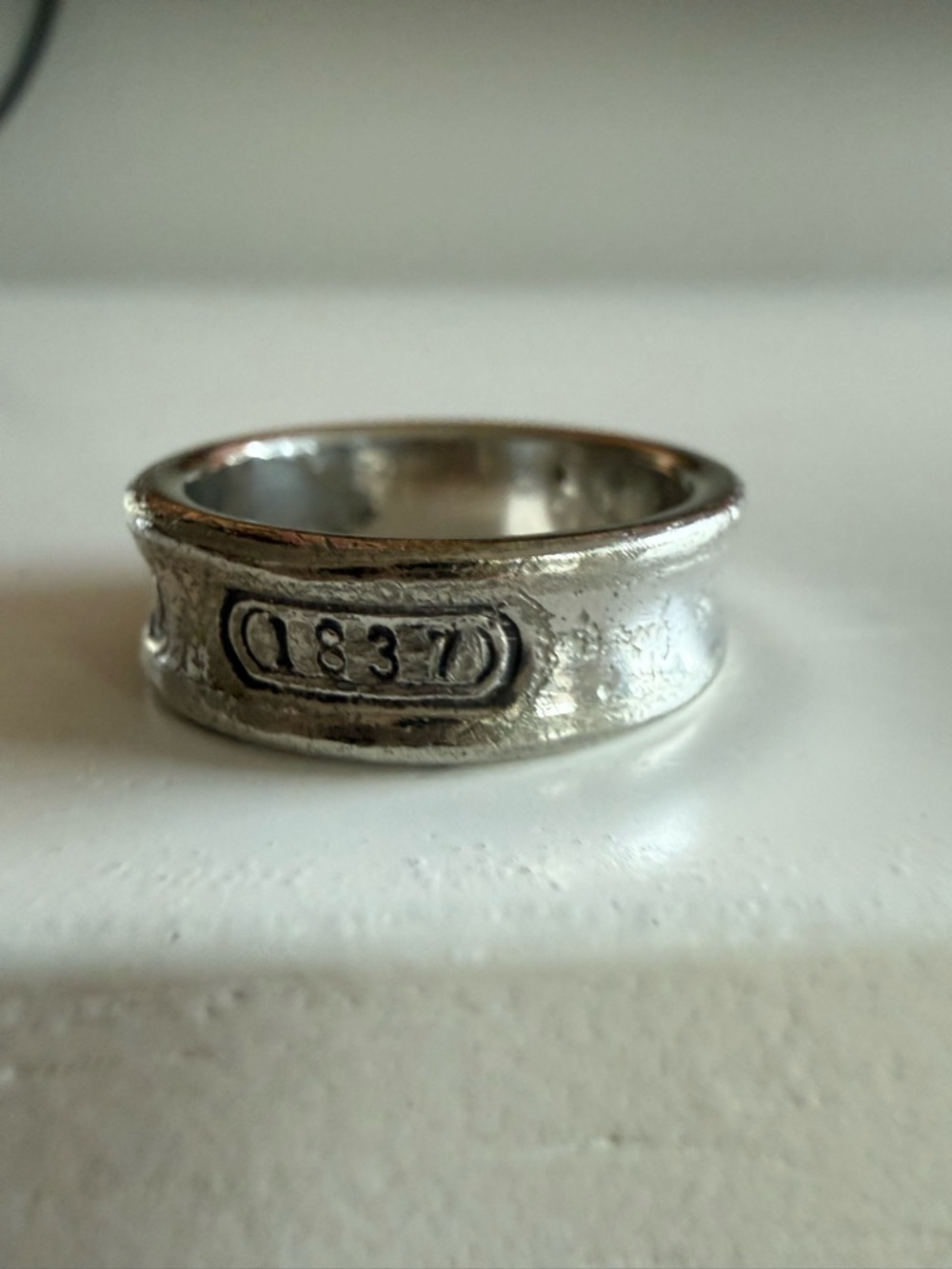 Tiffany & Co Silver Band Ring with T & CO 1837 Stamped Detail - Picture 2 of 2